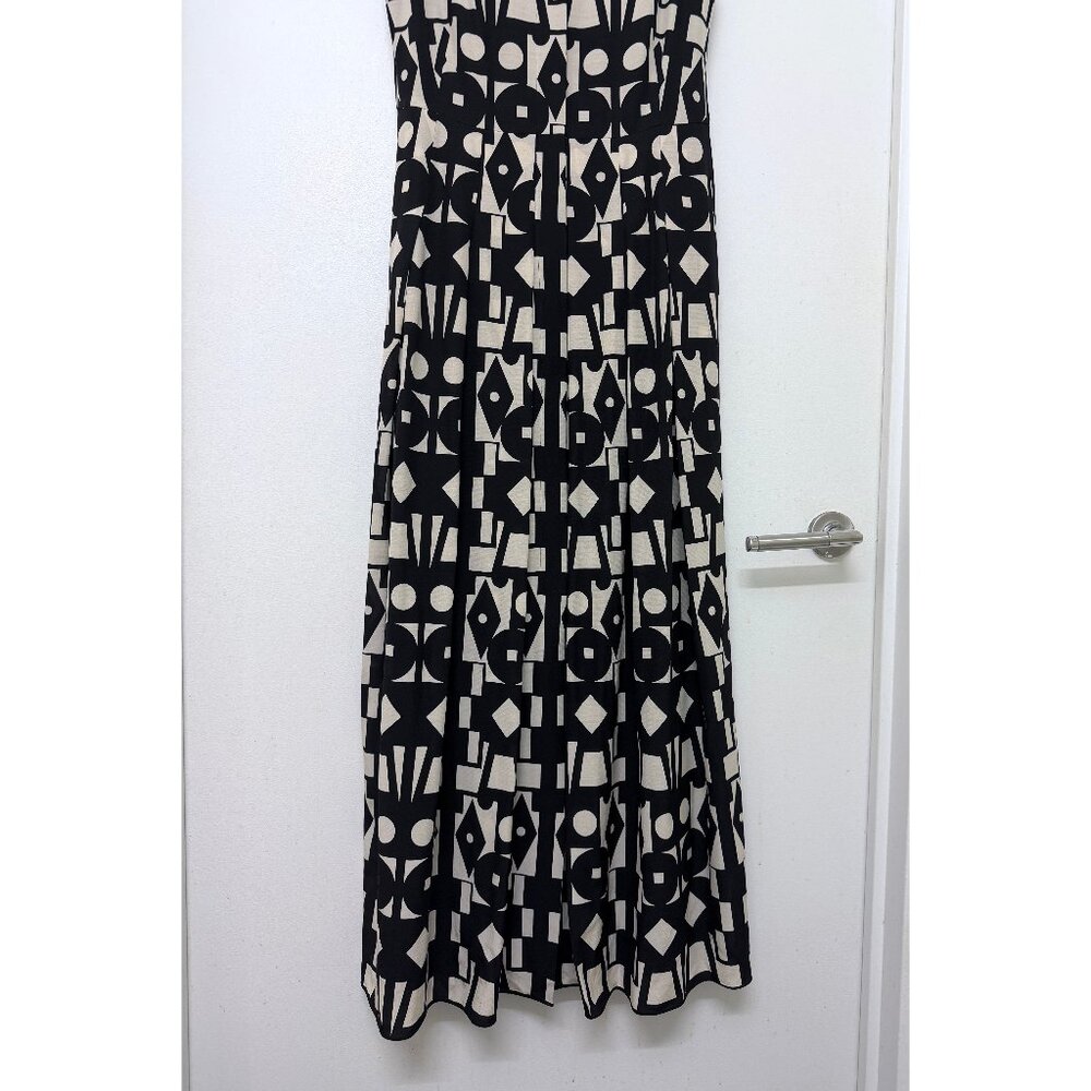 Akris Kaleidoscope Print Maxi Dress Pleated Black White Geometric Wool Silk 6 - Picture 6 of 16